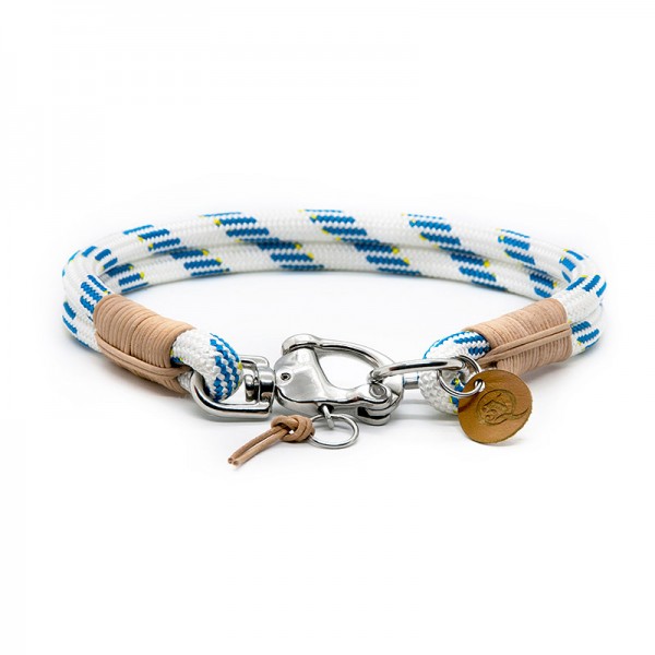 Q3N Hundehalsband Sylter Strick Deluxe Weiss-Blau