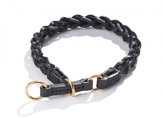 Schröders Hund Halsband Leder Oldschool geflochten, Schwarz
